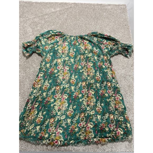 Natural Life Sienna Mini Dress Cotton Gauze Frayed Hems Green Floral Sz M - Picture 9 of 9